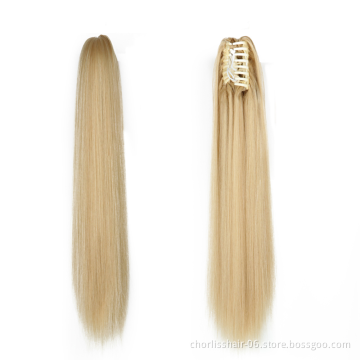 Wholesale Deep-Brown Long Straight Claw-Clip Drawstring Hairpiece Clip In Hair Tail Synthetic Hair Ponytails Extension For Women